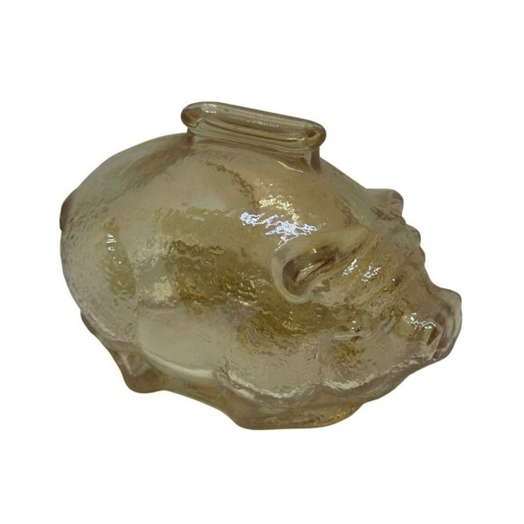 VTG Anchor Hocking Marigold Carnival Glass Piggy Bank Iridescent Amber Coin Bank - Picture 1 of 7